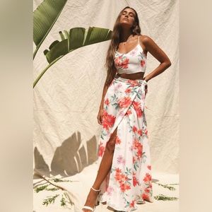 Lulus NWT Bloom With A View Floral Two Piece Maxi Dress Skirt Set Medium